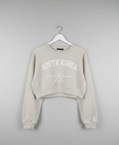 Beige 'South Korea' Cropped Sweatshirt