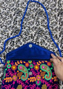 Brand New Velvet Embroidered Sling Bag