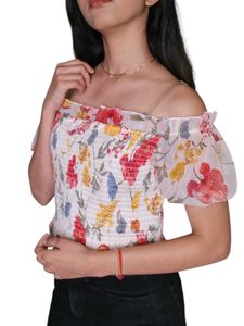 Vibrant Floral Off-Shoulder Crop Top