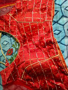 Red Embellished Saree Blouse