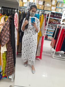 White Floral Print Kurti Set