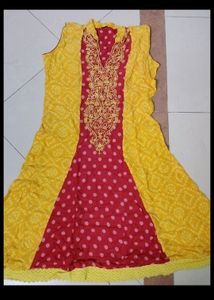 Yellow Red Bandhani Kurti