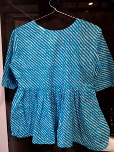 Blue &amp; White Lehariya Jaipuri Angrakha Kurti