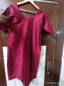 Maroon Silk Plain Kurta
