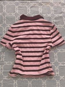 Striped Ribbed Polo T-Shirt
