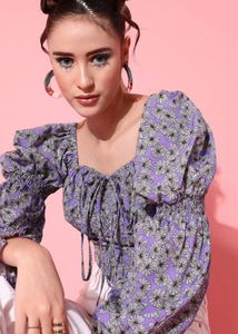 Purple Floral Print Crop Top