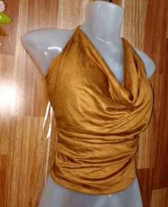 GOLD HALTER TOP FOR WOMEN
