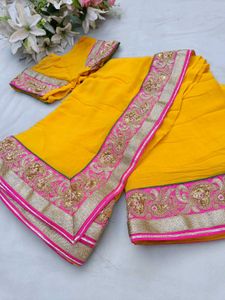 Yellow Pure Gourguit Saree