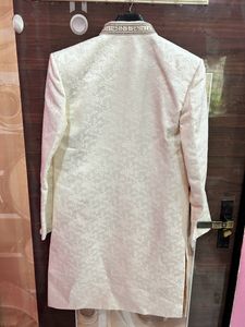 Mens White Sherwani With Red Velvet Dhoti