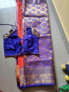 Orange With Green Colour Combination Saree