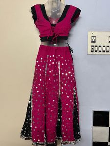 Navratri Pink &amp; Black Embellished Lehenga CholiSet
