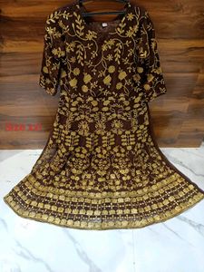 Brown Golden Embroidered gown 3 psc  xl