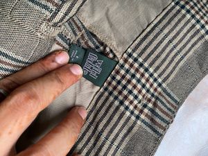 FUSCOUS GREEN AND BISTRE BROWN PLAID PANT