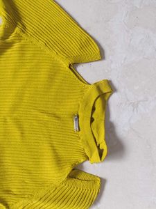 Yellow Cold Shoulder Ribbed Top