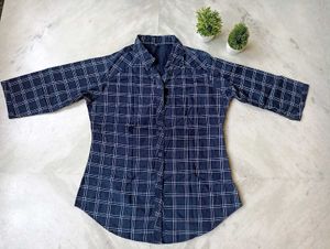 Blue Plaid Button-Down Shirt