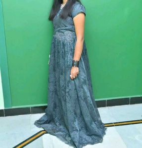 Gray🩶 Gown With Jwellery &amp; Hair Accessory