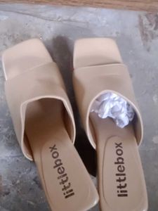 Beige Platform Heel Mules