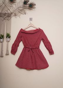 Red Plaid Off-Shoulder Dress