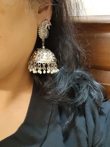 Big Silvery Pearl Jhumkaas