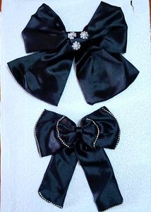 2 Elegant Black Bow Hair Clips