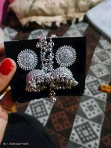Silver Jhumka Earring with Chain