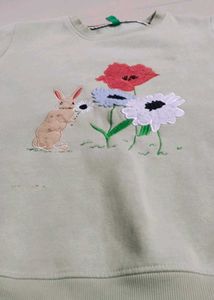 Cute Embroidered Bunny &amp; Floral Sweatshirt