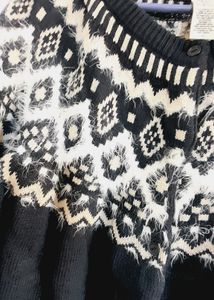 Dark Blue Sweater With Fur Work