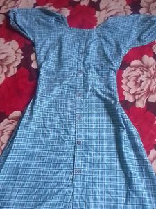 Checkered Puff Sleeve Long Top