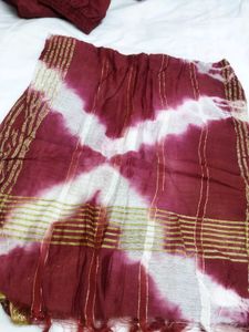 Burgundy Kurti Set with Striped Dupatta