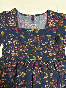 Butterfly Print Square Neck Peplum Top