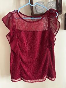 Burgundy Lace Ruffle Top