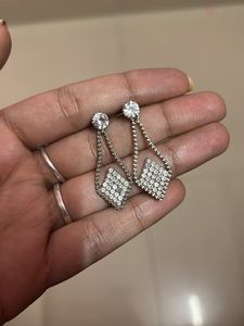 Beautiful Silver Long Earrings With Diamonds