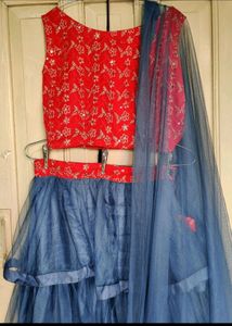 Embroided Choli &amp; Net Layerd Lehenga With Dupatta