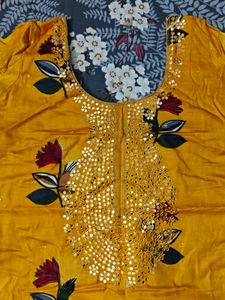 Yellow Floral Kurta And Dupatta- Fits 40-42