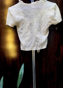 Ruffle Trim Knit Tie Front Top