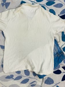 Beautiful Textured off White Polo T-shirt