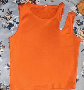Orange Ribbed Crop Top