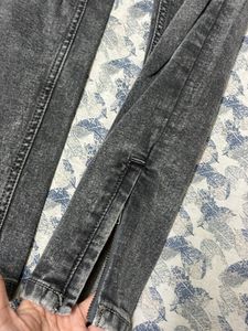 Gray Wash Jeans with Ankle Slits