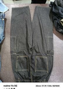 Y2K Style Dark Wash Cargo Jeans