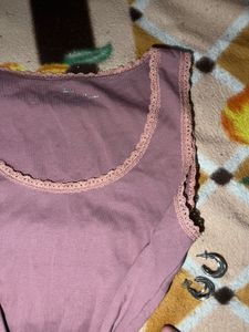 Mauve Tank Top with Lace Trim