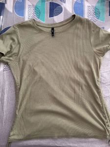 Olive Green Ribbed Fitted T-Shirt