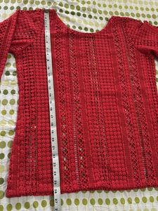 Red Crochet Knit Top