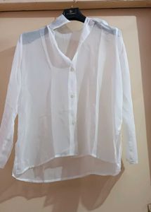 White Sheer Button-Down Top
