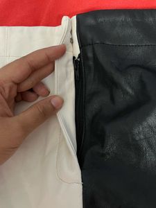 Pure Leather Branded Two-Tone Mini Skirt