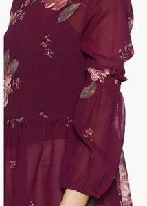 Casual BalloonSleeve Floral Print Women Maroon Top