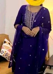 Purple Embroidered Kurta Set With Dupatta