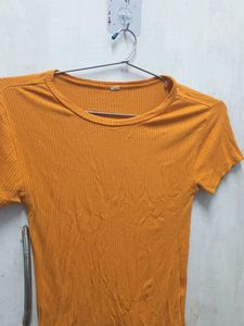 Orange Ribbed Short Sleeve Top