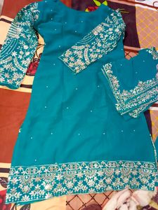 Teal Embroidered Pakistani Suit