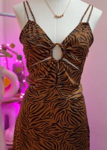 Zebra Print Cutout Midi Dress