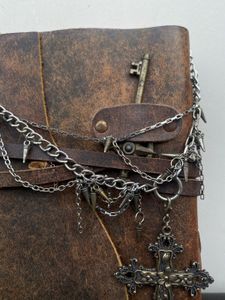 Leather Journal with Gothic Cross Charm